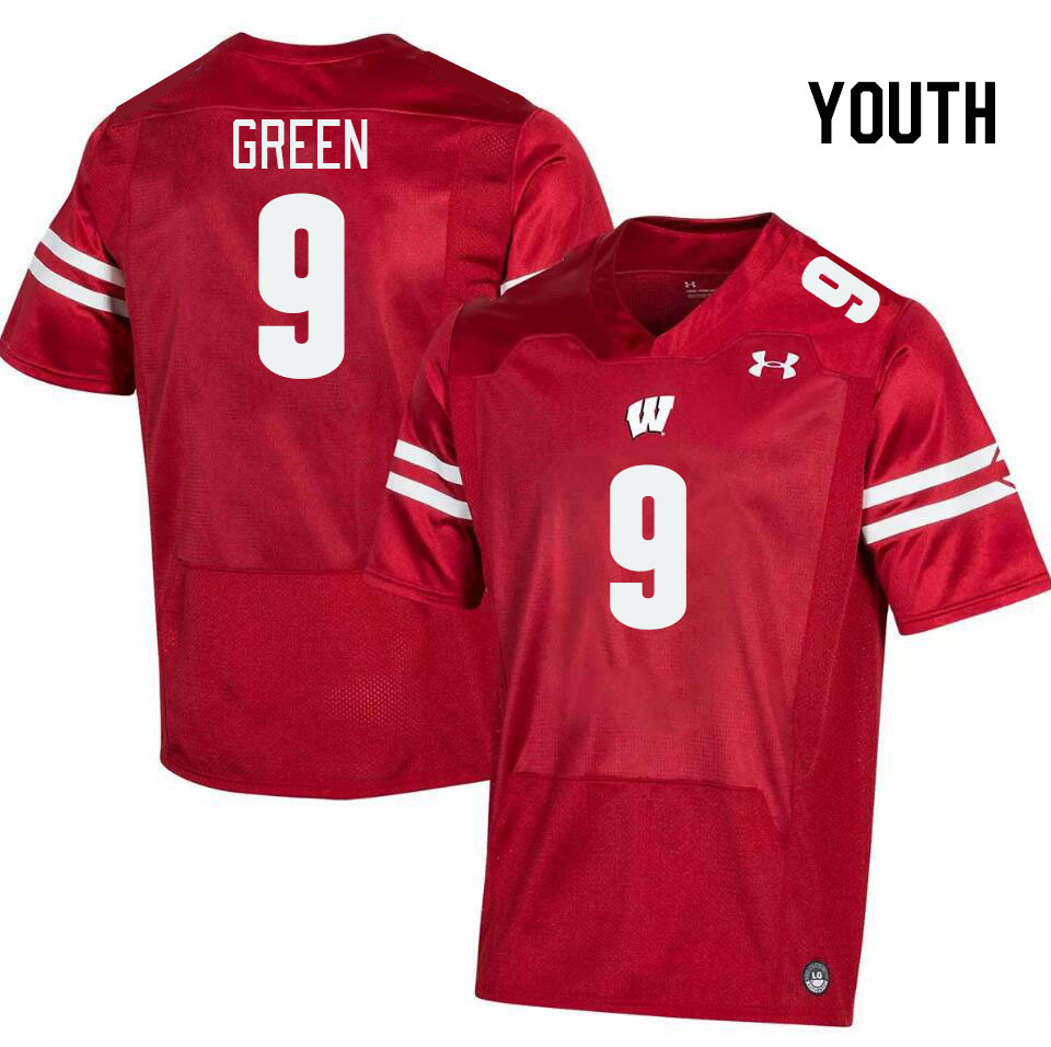 Youth #9 Bryson Green Winsconsin Badgers College Football Jerseys Stitched Sale-Red
